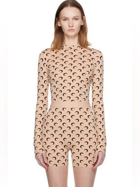 MARINE SERRE
Tan Recycled Moon Jersey Second Skin Highneck Top